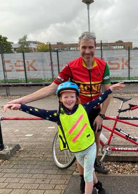 Our youngest rider Image of the youngest rider with her dad